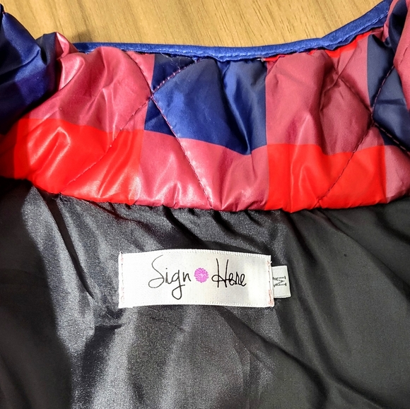 Sign Here Checkered Puffer Vest Unique Red Blue Mauve Plaid Buffalo Chec… - Picture 6 of 6
